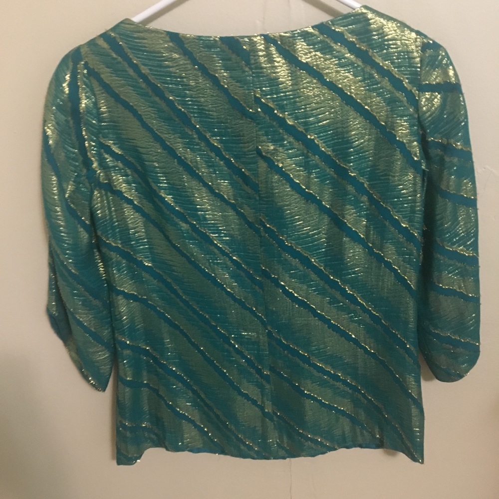 Trina Turk Long Sleeve Green & Gold Shirt | Size P